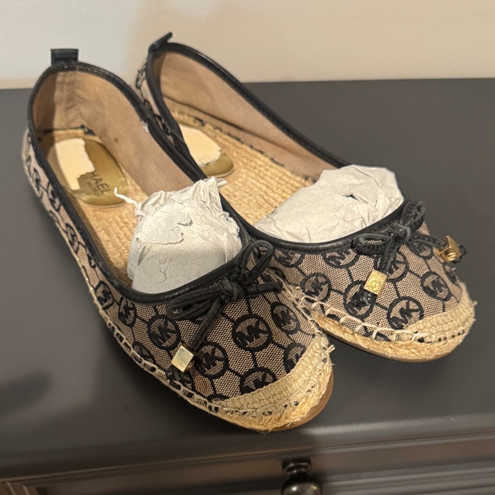 Michael Kors Monogram Black and Tan Espadrilles